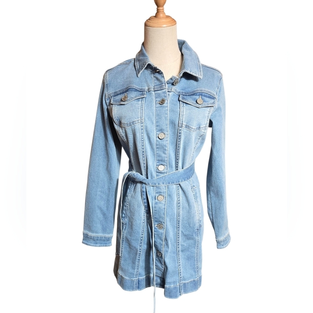Susan Graver Light Blue Denim Trench Jacket Mini Dress